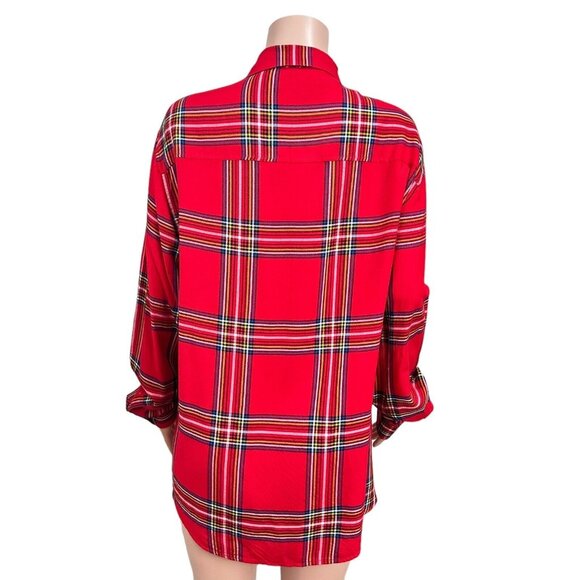 H&M Women Red Plaid Button Down Shirt SZ L Christmas Classic -Holiday Multicolor - Picture 9 of 15